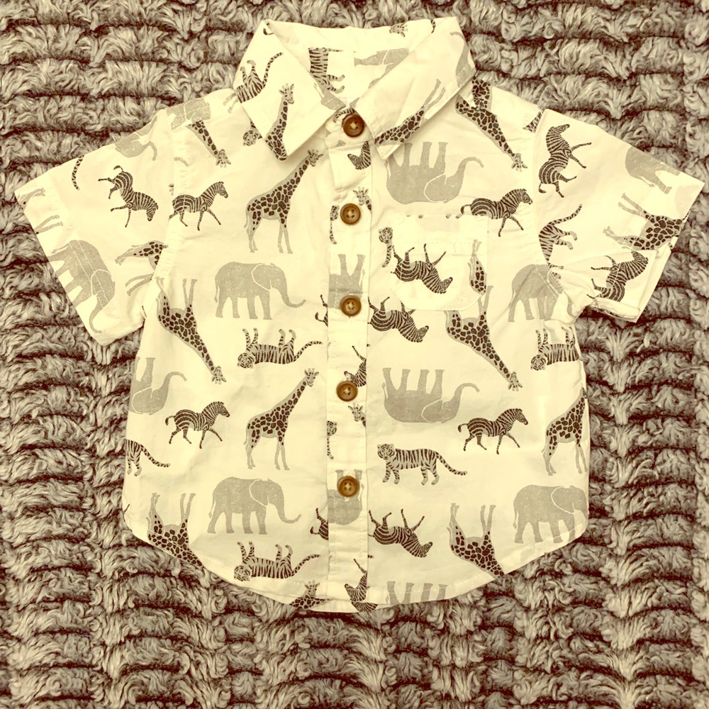0-3M Zoo Animals Button Down